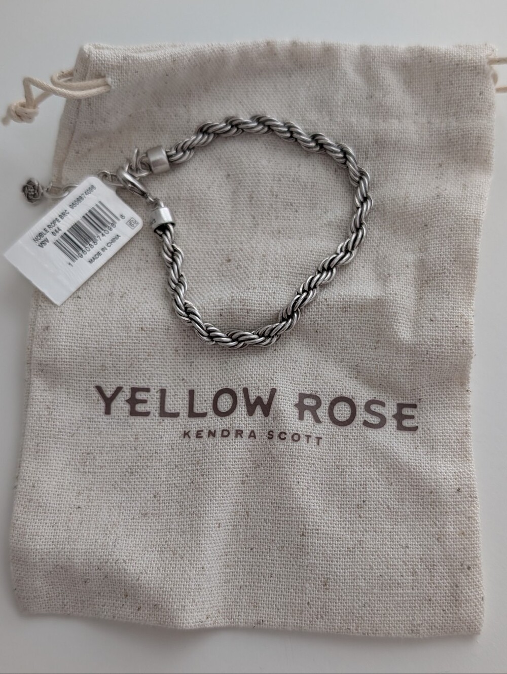 Kendra Scott Yellow Rose Noble Rope Link Chain Bracelet in Vintage Silver NWT
